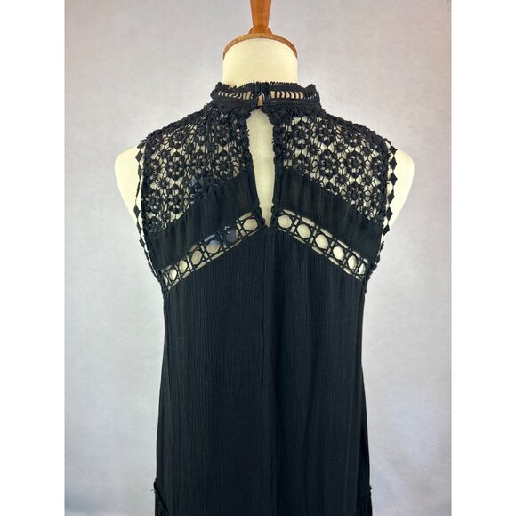 Fate Black Sleeveless Tiered Maxi Dress Lace Crochet Raw Hem Boho - Picture 3 of 13